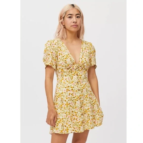 casual mini floral dress for women Short Ruffled Pink Floral Casual Summer Dress Pink Floral / XSmall